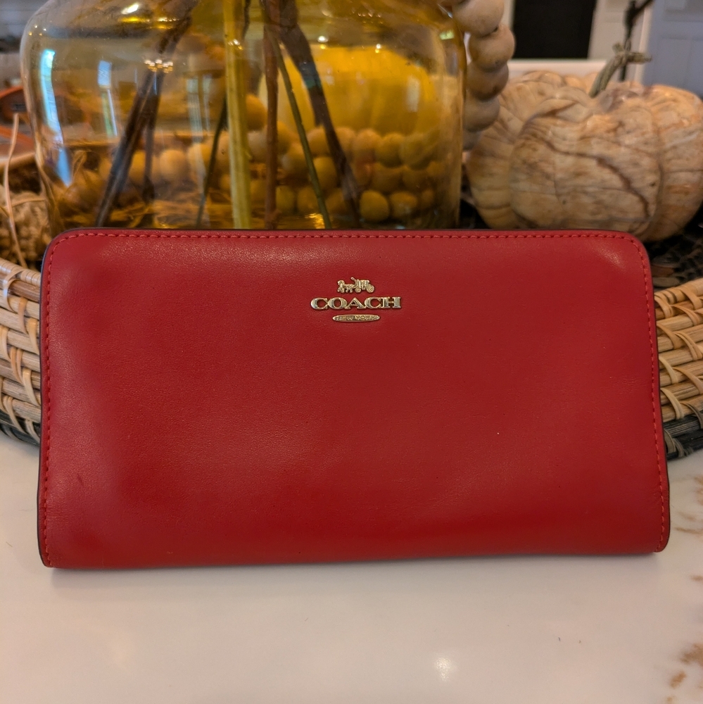 COACH Red Leather Zip Wallet